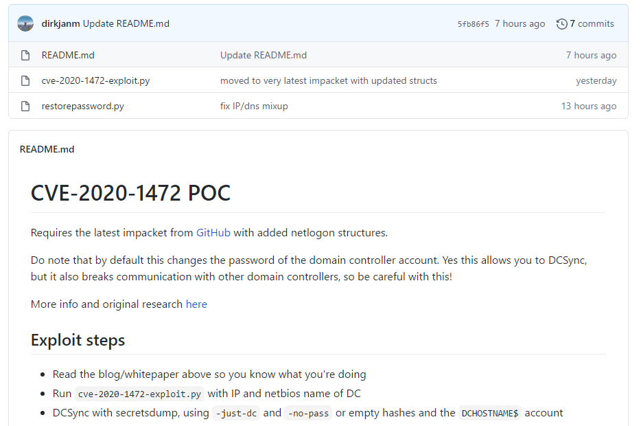 CVE-2020-1472NetLogon特权提升漏洞